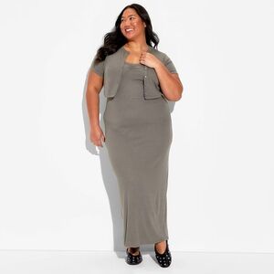 Women's Ribbed Maxi Bodycon Dress and Cardigan Set - Wild Fable™ Heather Gray 2X
